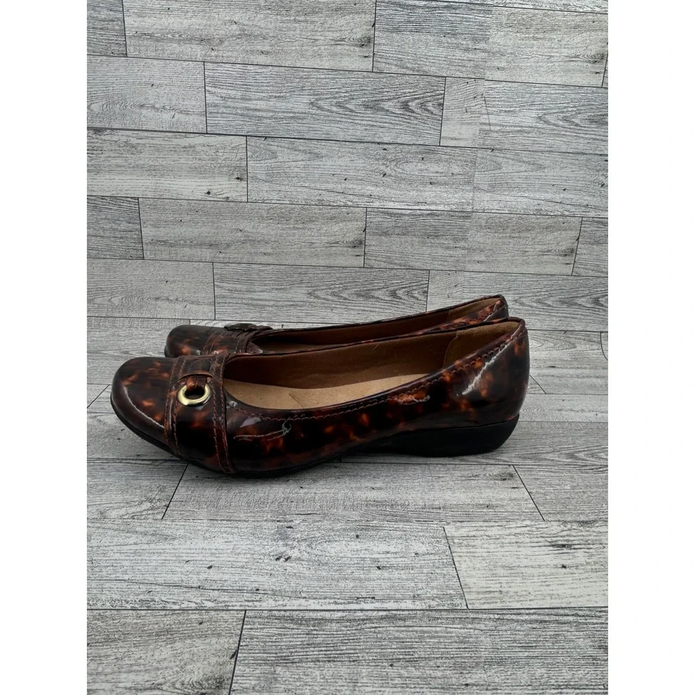 Clarks Collection Tortoiseshell Patent Leather Ballet Flats Women's‎ Size 8.5 M